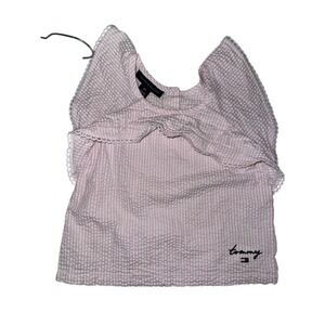 Tommy Hilfiger Girls 4T Pink And White Seersucker Top With Ruffle EUC